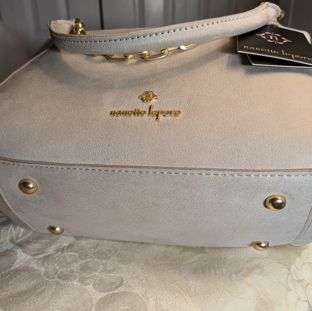 NWOT Nanette Lepore Faux Suede Leather Pearl Satchel Crossbody - Picture 4 of 10